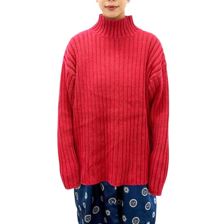 【USED】90's OLD GAP HI-NECK RIB KNIT SWEATER RED