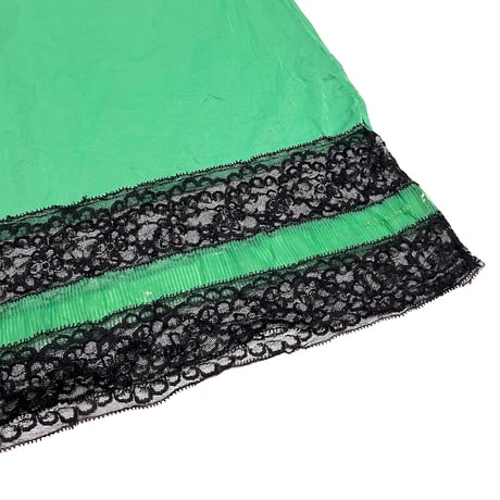 【USED】60's LINGERIE SLIP MINI DRESS GREEN × BLACK LACE