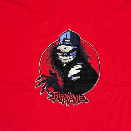 【USED】90's-00's birdhouse Heath Kirchart "Maniac Skull" Embroidered T-shirt
