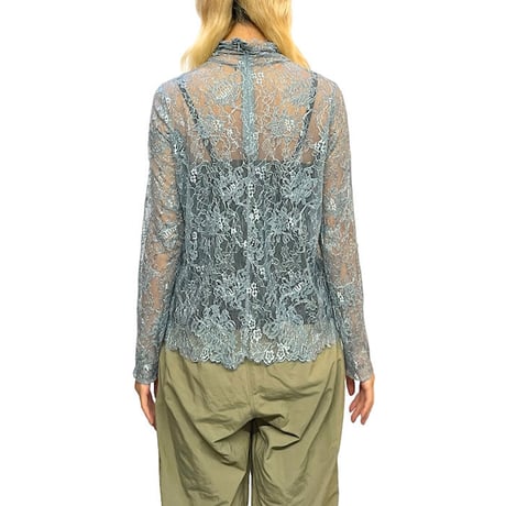 【USED】00'S BLUE GRAY LACE L/S HI-NECK TOP