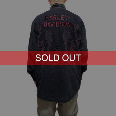 【USED】90'S-00'S HARLEY DAVIDSON BLACK FIRE SHIRT