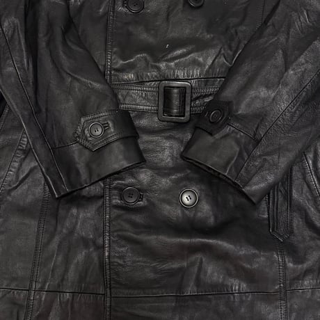 【USED】80's C&A GOAT LEATHER TRENCH COAT BLACK