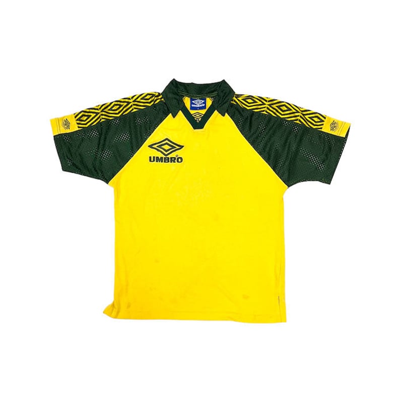 USED】90'S OLD UMBRO BRAZILIAN COLOR FOOTBALL T USED】90'S OLD UMBRO BRAZILIAN COLOR FOOTBALL T