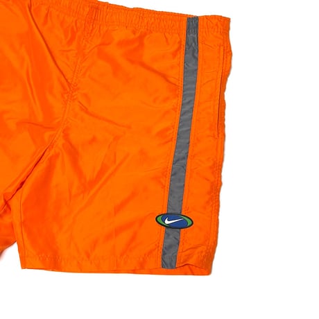 【USED】90's NIKE Side Tape Swim Shorts Hi-Vis Orange