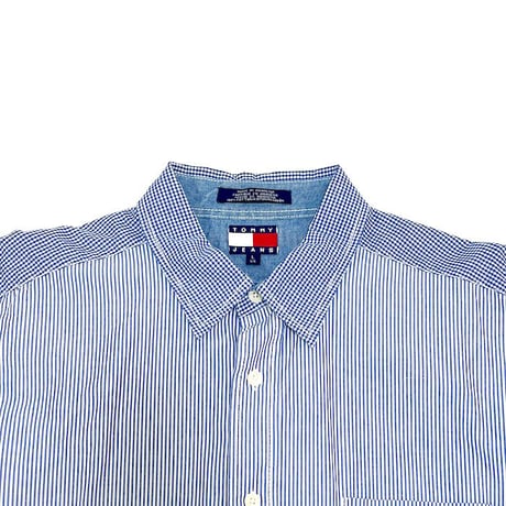 【USED】90'S-00'S TOMMY JEANS CHECK & STRIPE SWITCHING SHIRT
