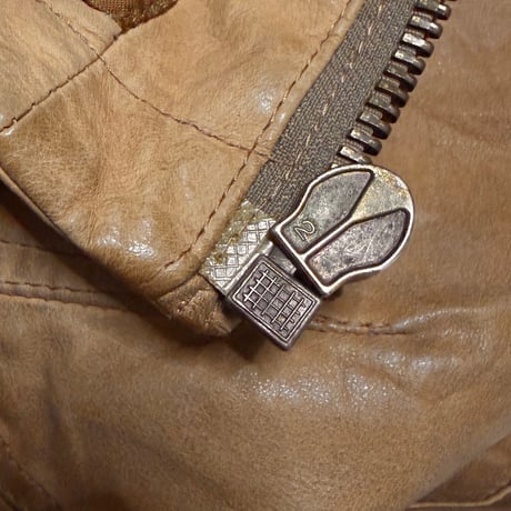 【USED】90's EMPORIO ARMANI Leather MA-1 Flight Jacket Sand Beige