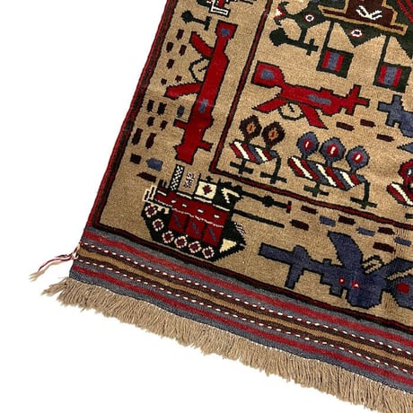 【USED】90'S-00'S HANDMADE AFGHAN WAR RUG ④