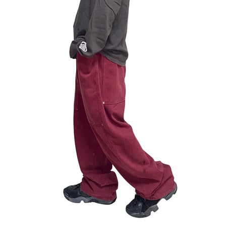 【USED】80's-90's AIRWALK Super Baggy Work Pants Wine Red Made in USA