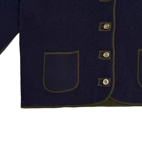 【USED】90's L.L.Bean Wool Cardigan Navy × Olive Trim Design