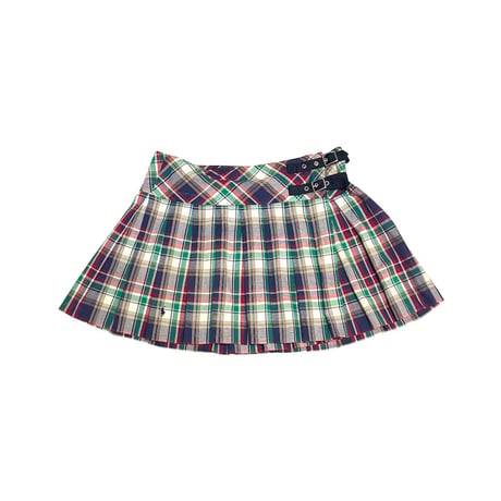 【USED】90's-00's RALPH LAUREN MADRAS CHECK PLEATED WRAP MINI SKIRT