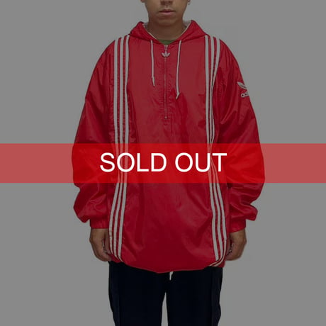 【USED】90'S ADIDAS OVERSIZED HALF-ZIP NYLON PULLOVER JACKET
