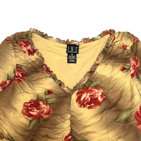 【USED】00's I.N.C ROSE GATHER TOP