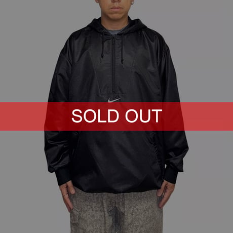 【USED】90's-00's NIKE Center Swoosh Nylon Anorak Hoodie Black