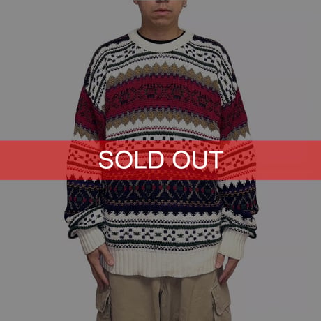 【USED】80's Eddie Bauer PATTERNED COTTON KNIT SWEATER