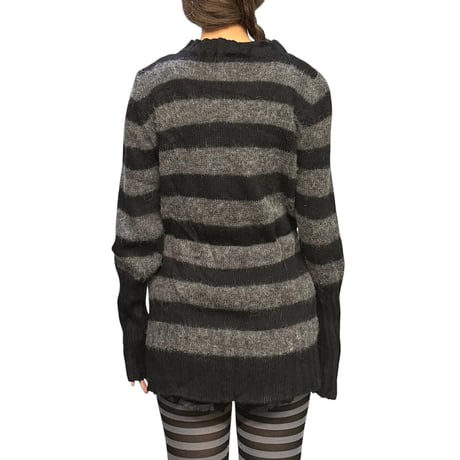 【USED】00's Italian Mohair Gothic Stripe Drawstring Knit Tunic