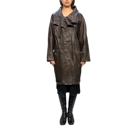 【USED】80's Vision Asymmetric High-Neck Leather Coat Sheep Nappa
