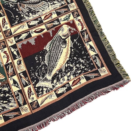 【USED】90's Goodwin Weavers FISHING BITE COTTON WOVEN BLANKET