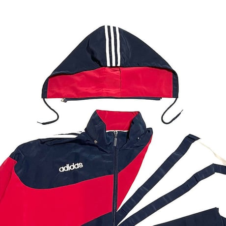 【USED】80'S ADIDAS COTTON POLY TRACK JACKET with HOOD