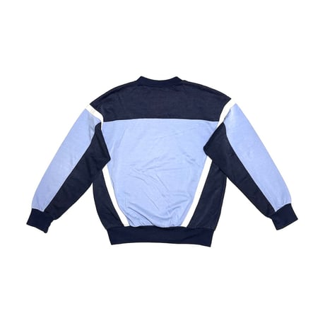 【USED】80's adidas Hungary-Made Panel Sweatshirt Navy × Sax Color Block