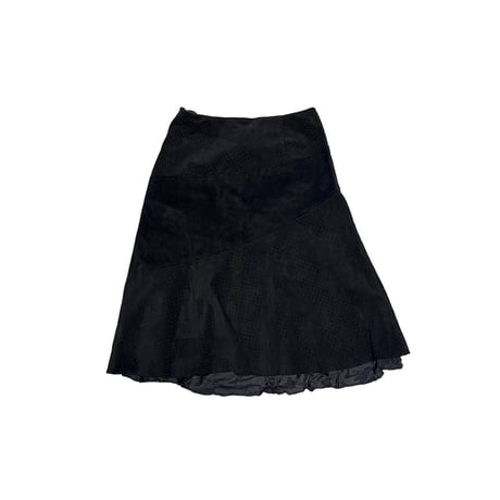 【USED】00's Hougnton's Asymmetrical Perforated Suede Leather Skirt