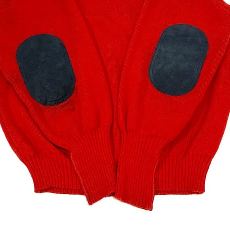 【USED】80'S-90'S BURBERRYS RED WOOL SWEATER ELBOW PATCHES