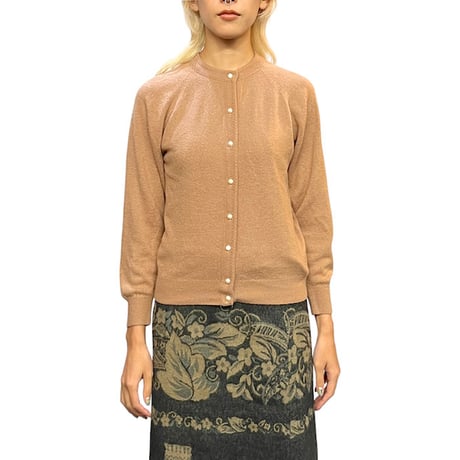 【USED】80'S PEARL LIKE BUTTON KNIT CARDIGAN BROWN