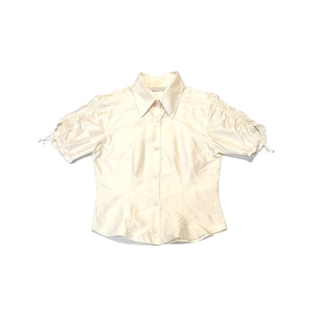 【USED】90's lemiecamicie Ruched Sleeve Silk Satin Blouse (Made in Italy)