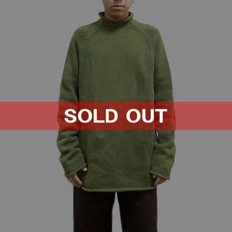 【USED】90'S-00'S J.CREW COTTON KNIT ROLL NECK SWEATER MOSS GREEN