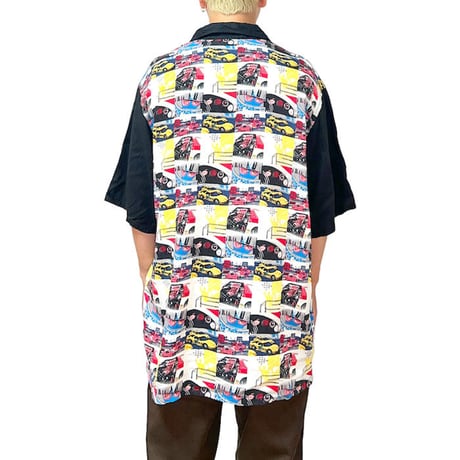 【USED】90'S CAR RACING DESIGN S/S OPEN COLLAR SHIRT