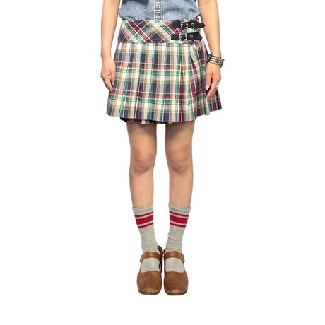 【USED】90's-00's RALPH LAUREN MADRAS CHECK PLEATED WRAP MINI SKIRT