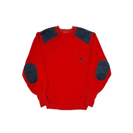 【USED】80'S-90'S BURBERRYS RED WOOL SWEATER ELBOW PATCHES