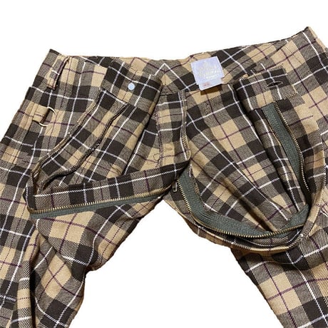 【USED】90'S  VIVIENNE WESTWOOD GOLD LABEL TARTAN CHECK BONDAGE TROUSERS BEIGE
