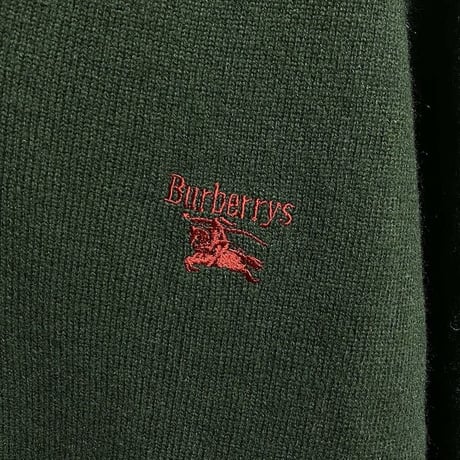 【USED】90'S BURBERRYS V-NECK KNIT SWEATER GREEN