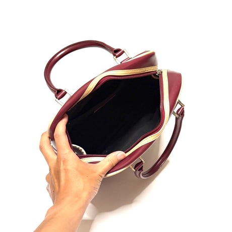 【USED】00's Pringle of Scotland Burgundy PVC Leather Mini Boston Bag