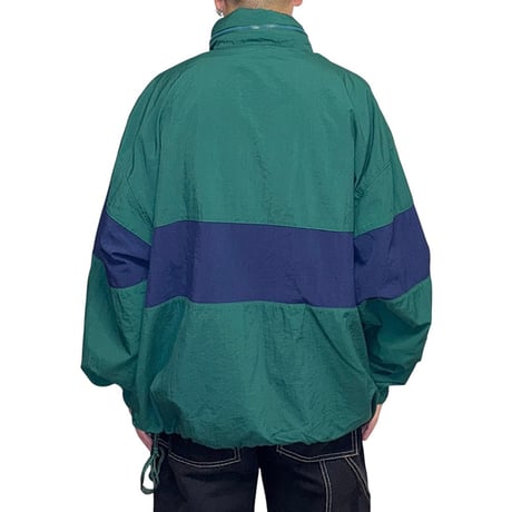 【USED】90's NIKE CENTER LOGO PULLOVER NYLON JACKET GREEN×NAVY