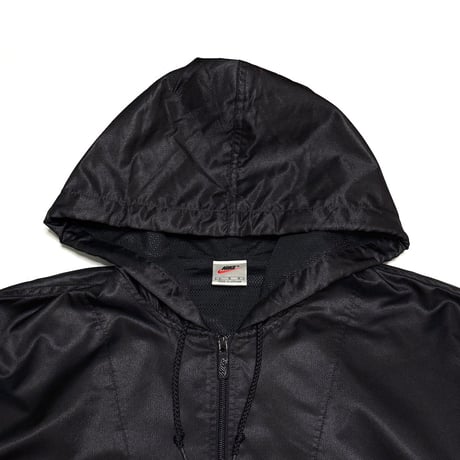 【USED】90's-00's NIKE Center Swoosh Nylon Anorak Hoodie Black