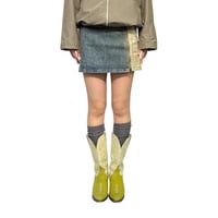 【USED】00's Armani Jeans Zip Leather Panel Denim Mini Skirt