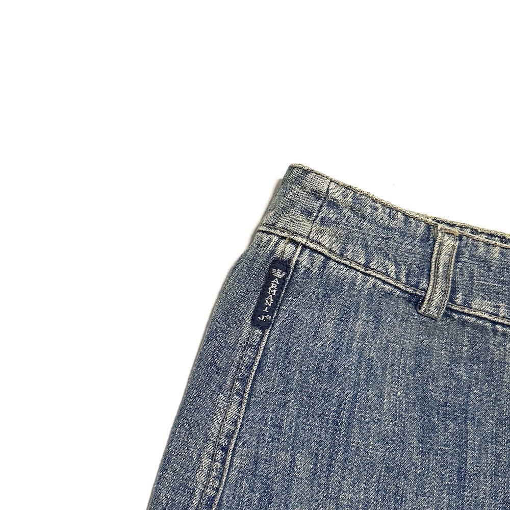 USED】00's Armani Jeans Zip Leather Panel Denim