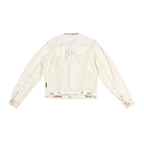 【USED】00's ARMANI JEANS Collarless Hemp Trucker Jacket
