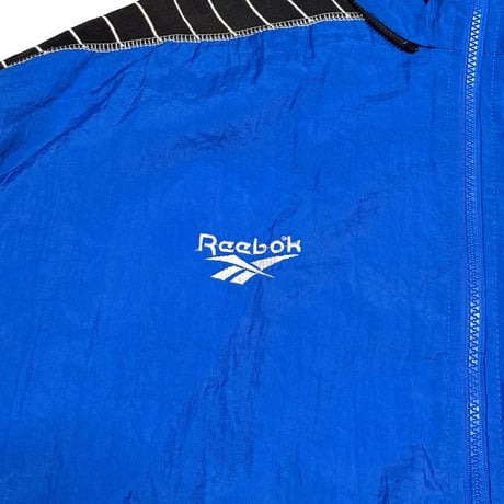 【USED】90's Reebok SHAQ SHAQUILLE O'NEAL BLUE NYLON × PIN STRIPE SWEAT JACKET