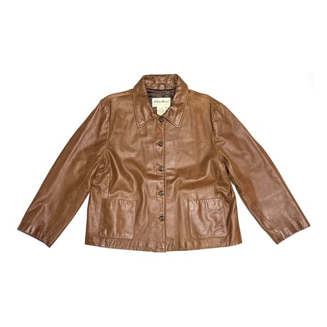 【USED】00's Eddie Bauer Boxy Silhouette Brown Leather Jacket
