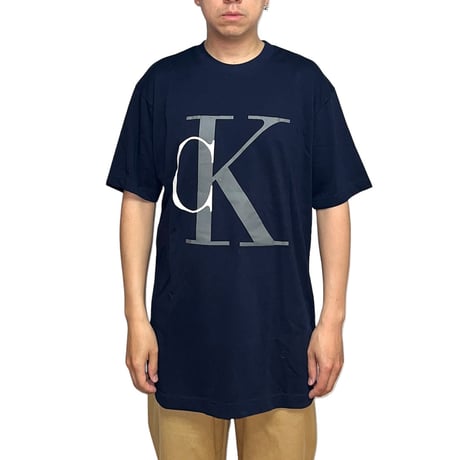 【DEAD STOCK】90's CK Calvin Klein Jeans BIG LOGO T-SHIRT NAVY