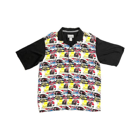 【USED】90'S CAR RACING DESIGN S/S OPEN COLLAR SHIRT