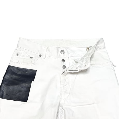 【USED】HELMUT LANG 2003SS VINTAGE BROKEN WHITE DENIM PANTS with RUBBER TAPE