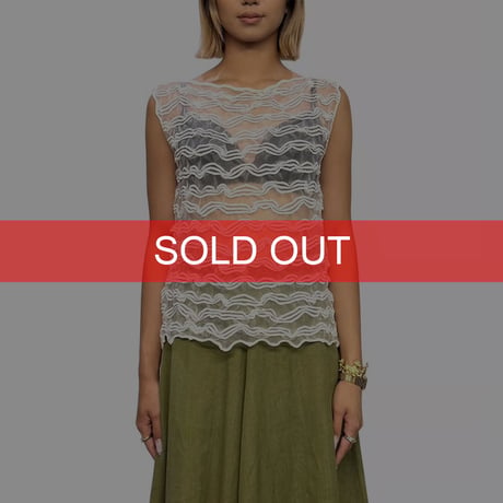 【USED】00's EMPORIO ARMANI 3D Wave Embroidered Sheer Top