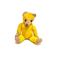 【USED】50's-60's Glass-Eye Jointed Bear Yellow Velvet × Suede