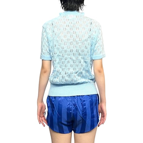 【DEAD STOCK】70's-80's ACRYLIC KNIT S/S TOP SKY BLUE