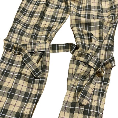 【USED】90'S  VIVIENNE WESTWOOD GOLD LABEL TARTAN CHECK BONDAGE TROUSERS BEIGE