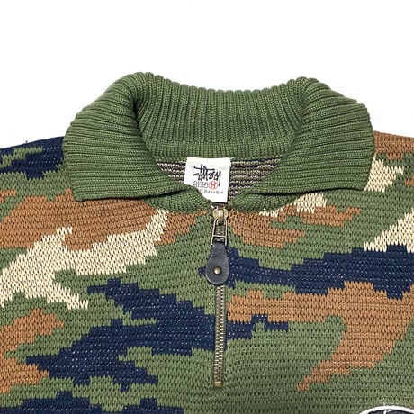 【USED】90'S STUSSY CAMO KNIT SWEATER