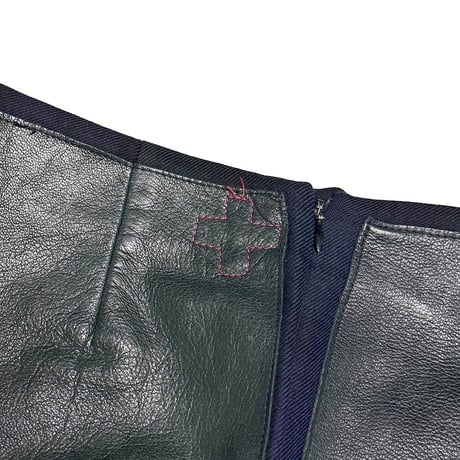 【USED】00's A.F.VANDEVORST Blackwatch Wool × Leather Panel Skirt